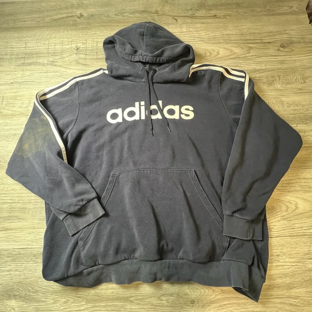 Adidas Hoodie Mens 2XL Navy‎ Blue Essentials 3-Stripe Logo Pullover K083